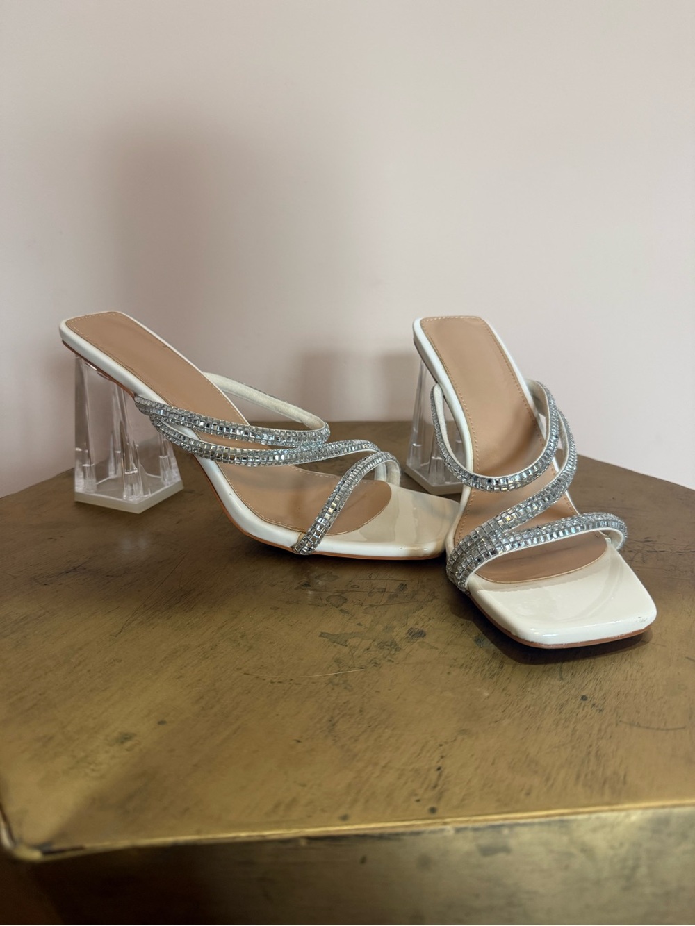 White Clear Block Heels